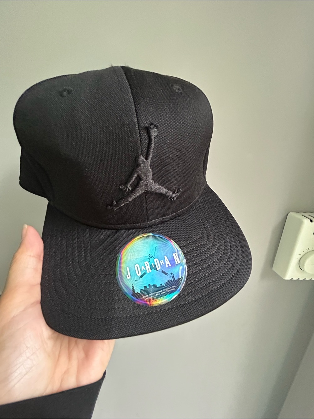 Nike Jordan Black Flat-Brim Snapback with Embroidered Jumpman
